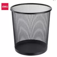 得力(deli)9190中号金属网状圆纸篓 办公家用垃圾桶 φ26.6cm 黑色