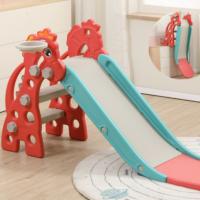 儿童折叠滑滑梯 宝宝爬行加高带扶手滑梯组合 红色小马升级滑道+篮筐篮球 货期一周