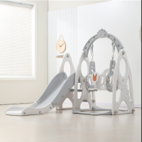 儿童滑滑梯室内家用 加高扶手宝宝恐龙滑梯秋千组合 白色火箭挂绳版 货期一周