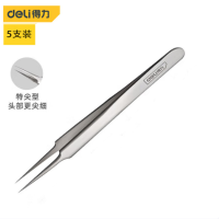 得力 DL396216 不锈钢镊子SA-16_125mm防磁 1组5支 货期1周