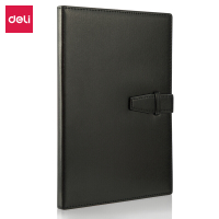 得力(deli)16K120张大号扣带皮面本 商务会议记事本笔记本子日记本文具办 250mm*175mm 黑色3334