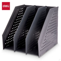 得力(deli)可折叠3联镂空桌面文件框栏书立架档案收纳盒 办公室带标签资料文件置物架书本资料收纳神器