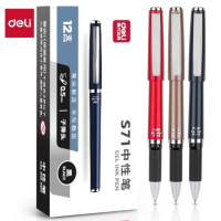 得力(deli)商务风拔帽会议笔标记笔中性笔签字笔 0.5mm子弹头经典水笔办公笔黑色 12支/盒 S71