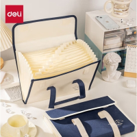 得力(deli)A4/13格横式布质风琴包 多层文件夹学生试卷收纳袋 办公文件袋手提包资料册 颜色随机 P51