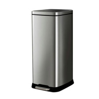 30L不锈钢垃圾桶 脚踩方桶缓降方形卫生桶 商用酒店办公家庭用大号果皮箱 砂钢带盖 KB1087