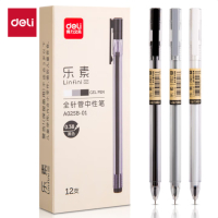 得力(deli)0.38mm 乐素全针管中性笔签字笔 12支黑 A025B-01