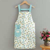 时尚新款防水餐饮花艺店工作服围腰厨房家用小碎花围裙女男士 背带防水风铃花兔耳朵蓝色