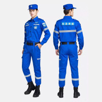 夏装救援工作服男装透气耐磨道援抗震救灾应急救援作训服 蓝色