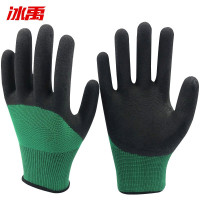 冰禹 BYsy-07 尼龙浸胶皱纹乳胶发泡手套 防滑耐磨半挂劳保挂胶手套 绿黑发泡60双