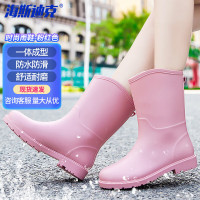 海斯迪克 日系雨鞋女款时尚外穿套鞋轻便防水胶鞋工作防滑成人中筒雨靴HKsq-362 粉红色 40码