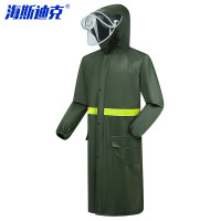 海斯迪克 长款雨衣 风衣式雨披 双帽檐 针织布全压胶防漏HKsq-523 军绿 3XL