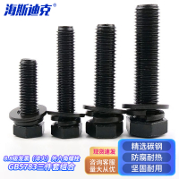 海斯迪克 HKYC-150 8.8级发黑(淬火)GB5783外六角螺栓平弹垫三件套组合 M16*70(10套)