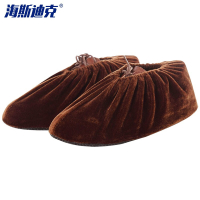 海斯迪克 绒布鞋套 可反复洗加厚防滑耐磨机房学生成人室内脚套 咖啡色3双 36-44码
