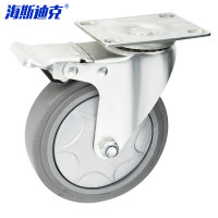 海斯迪克 中型低噪脚轮 耐磨减震碳钢轴承滚轮 4寸刹车轮[蓝/灰颜色随机]