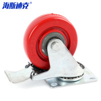 海斯迪克 PVC红色单配脚轮手推车轱辘工业轮子 3寸刹车轮