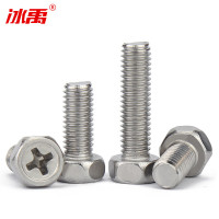 冰禹 304不锈钢十字外六角螺丝钉螺栓GB29.2[M6*45]60个/包