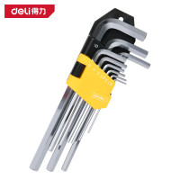 得力(deli)DL2173 专业级镜面加长平头内六角扳手 9件套铬钒钢 黄色 1套