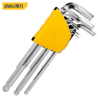 得力(deli)DL2174 专业级镜面加长球头内六角扳手 9件套铬钒钢 黄色 1套