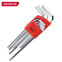 得力(deli)DL233109G 工业级镜面加长平头内六角扳手 9件套S2 红色 1套