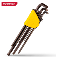 得力(deli)DL230809 工业级古铜色特长球头内六角扳手 9件套S2 红色 1套