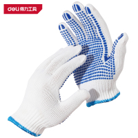 得力(deli)DL521022 涤纶PVC点珠手套 L码 蓝色 12副 1包