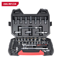 得力(deli)DQ01046 46件 12.5mm系列 公英制套筒 组套 红色 1套