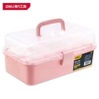 得力(deli)DL432013B 塑料工具箱13寸三层 粉 1只
