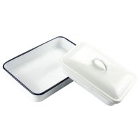 冰禹 加厚带盖平底方形搪瓷托盘 BYW-353 16*24cm 白色 1个