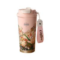 YOTU 梵高带不锈钢内胆保温双饮咖啡杯粉夹竹桃YOTO-06 500ml 1个