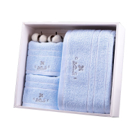 洁丽雅(grace) W0091-2/W0090-2纯棉抗菌毛巾浴巾三件套 毛巾*2+浴巾*1 兰色