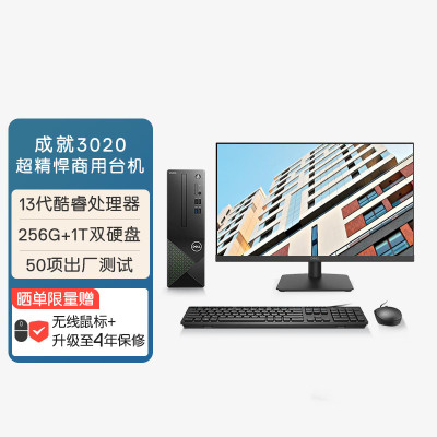 戴尔(Dell)成就3020台式机电脑主机 (13代i3-13100 8G 256GSSD+1TB)2 商用办公电脑整