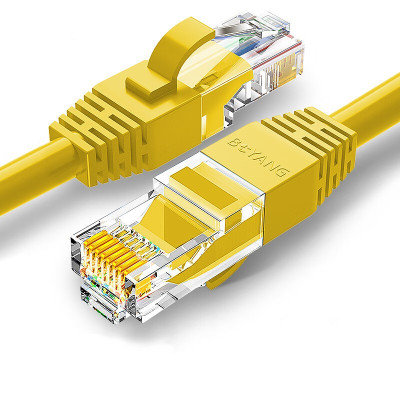 博扬 超五类网络跳线 非屏蔽千兆成品网线 CAT5e(24AWG)无氧铜双绞线 2米 黄色 POE供电工程布线 BY-5