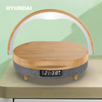 HYUNDAI现代-YH-C009 Plus多功能无线充台灯时计闹钟音箱 木纹色
