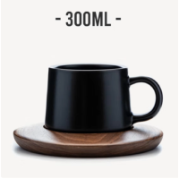 沃之沃欧式咖啡杯小马克杯小资炭黑色+锥形黑胡桃杯垫杯