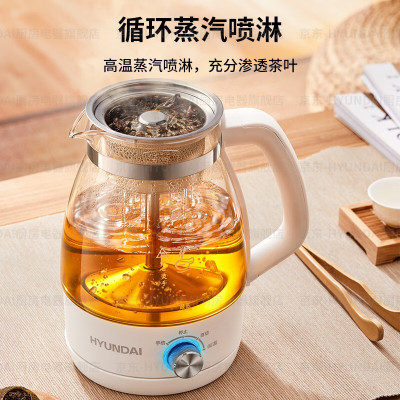 现代HYUNDAI韩国煮茶器 迷你养生壶一人蒸汽喷淋式煮茶壶花茶壶蒸茶器全自动升级保温黑茶白茶 白色