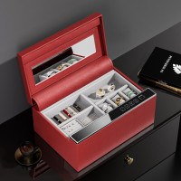 虎牌保险柜家用小型指纹密码保险箱皮革首饰盒智能收纳箱蓝牙全钢防盗床头抽屉柜保管柜 红色彩漾系列