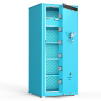 虎牌保险柜家用办公大型指纹密码国标认证豪华高端防盗柜收纳皮革抽屉柜 150cm天穹系列 晨曦蓝