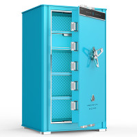 虎牌保险柜家用办公大型指纹密码国标认证豪华高端防盗柜收纳皮革抽屉柜 100cm天穹系列 晨曦蓝