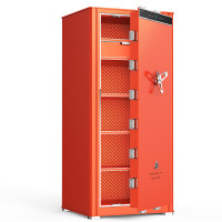 虎牌保险柜家用办公大型指纹密码国标认证豪华高端防盗柜收纳皮革抽屉柜 120cm天穹系列 霞光橙