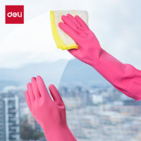 得力(deli)加长清洁手套LQ622-M天然乳胶(玫红色)