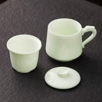 将驰 羊脂玉办公杯茶水分离马克杯带过滤白瓷带盖茶杯可定制 龙首杯