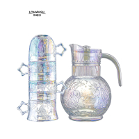 乐唯诗(NERVISHI) 透明创意高颜值水具套装家用客厅喝水玻璃杯子叠叠杯轻奢可叠杯具水杯 星空粉- 五件套一壶四杯