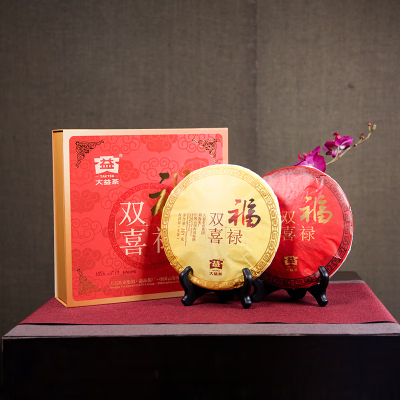 大益TAETEA茶叶普洱茶饼茶 福禄双喜生茶熟茶组合357g*2饼 茶叶商用礼盒 节日礼赠 父亲节礼物 易存储