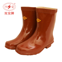 双安 25KV绝缘靴 中筒电工靴 耐磨防滑橡胶劳保雨靴 绝缘防滑耐磨穿戴舒服安全可靠 棕色 35-47鞋码自选
