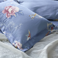 富安娜(FUANNA) 纯棉四件套-柳若浮烟 100%纯棉 被套*1件床单*1件枕套*2件