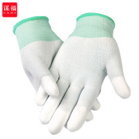谋福-CNMF PU涂指手套涂层手套尼龙手套13针织手套/劳保手套耐磨装卸手套 1副(绿边M号)