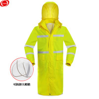 谋福-CNMF 谋福8019荧光黄长款反光连体雨衣保安巡逻交通执勤双层劳保雨衣路政铁路施工警示雨披 L-165可定制