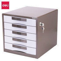 得力(deli) 得力9702五层金属外壳文件柜(闪银棕) 带锁抽屉式收纳储物柜资料柜文件柜办公用品