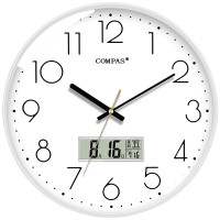 康巴丝(Compas) 挂钟客厅钟表石英钟表挂墙时钟日历挂表 C3219AY纯洁白 35cm