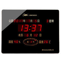 康巴丝(Compas)挂钟数码万年历电子钟客厅方形大电子钟表铝合金边框挂表288 黑